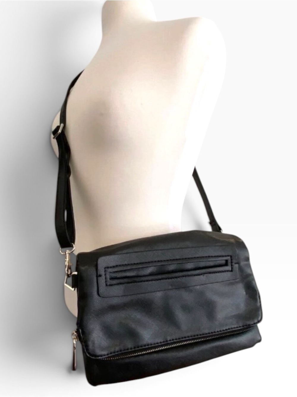 Co-Lab Black Crossbody Bag With Adjustable Strap & Multiple Compartments